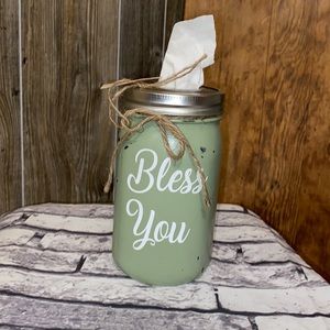 Mason jar handmaid tissue holder “bless you”